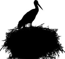 Vector silhouette of stork on white background