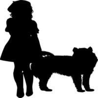 Vector silhouette of Walking with dog on white background