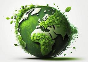 World Earth day concept. Illustration of the green planet earth on a white background. earth day poster, banner, card,  APRIL 22, Saving the planet, environment,  Planet Earth,  Generate Ai photo