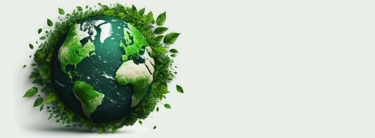 World Earth day concept. Illustration of the green planet earth on a white background. earth day poster, banner, card,  APRIL 22, Saving the planet, environment,  Planet Earth,  Generate Ai photo