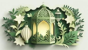 islámico saludo eid Mubarak tarjetas para musulmán vacaciones. eid-ul-adha festival celebracion. Arábica Ramadán linterna. decoración lámpara, generar ai foto