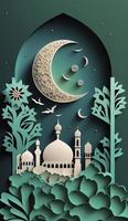 Paper art, eid mubarak, ramadan kareem, rmadan kareem greeting card, ramadan kareem banner, ramadan kareem card, eid mubarak ramadan, eid mubarak template, Generate Ai photo