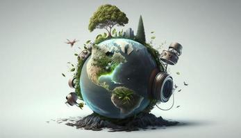 Earth day concept. Illustration of the green planet earth on a white background. AI Generation photo