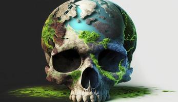 The concept of Saving the Planet. Earth Day. We there is no planet B. A filthy, carbon monoxide-addled, skull-shaped planet earth. AI Generation photo