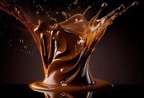 illustration of hot melted dark chocolate splashing, black background photo