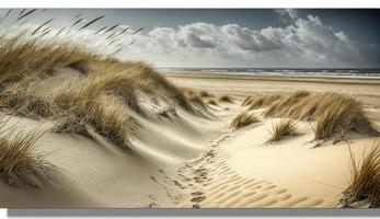 Sand dunes panorama with beach grass, Generate Ai photo