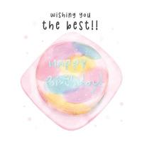 Cute colorful rainbow birthday cake watercolor hand painting illustration for greeting card idea. vector