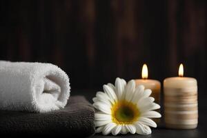 Beautiful spa background with copy space. Wellness backdrop. Empty space for text, advertising. Beauty procedure, service. Relax and wellbeing. . photo