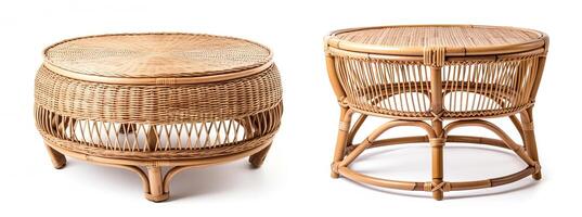 Rattan furniture isolated on white background. Cut out outdoor, garden furnishings. Front view. . photo