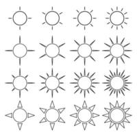 set of sun icon outline vector illustration