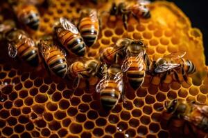 Bees diligently labor over honeycomb, a marvel of natural engineering. photo