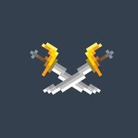 crossed sword in pixel art style vector