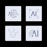AI Artificial Intelligence icon set inline style, machine learning, smart robotic and cloud computing network digital AI technology internet solving algorithm vector illustration