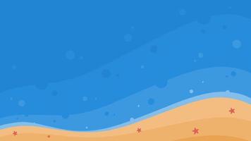 parte superior ver playa plano ilustración antecedentes con azul ondulado mar y algunos estrella de mar vector