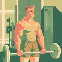 Young man strong at gym flat illustration vector