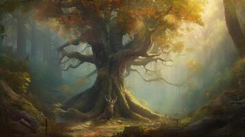 a giant tree in the forest photo