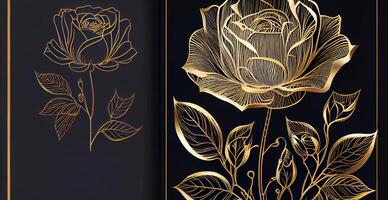 Luxury VIP luxury background with golden lines of artistic flowers and botanical leaves - image photo