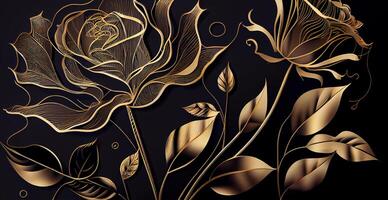 Luxury VIP luxury background with golden lines of artistic flowers and botanical leaves - image photo