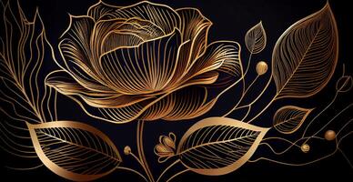 Luxury VIP luxury background with golden lines of artistic flowers and botanical leaves - image photo