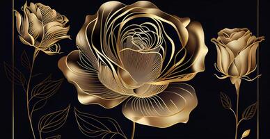 Luxury VIP luxury background with golden lines of artistic flowers and botanical leaves - image photo