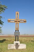 crucifijo en memoria de el papa visitar 1988, lange falta,seewinkel nacional parque, neusiedler Ver, Burgenland, Austria foto