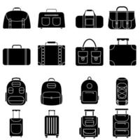 viaje icono vector colocar. equipaje ilustración firmar recopilación. bolso símbolo. maleta logo. mochila marca.