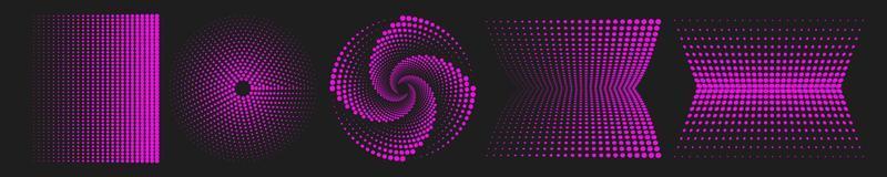 Geometric grids of bright pink color on a dark background. 3D abstract backgrounds, patterns, elements in trendy psychedelic style.Y2k. vector