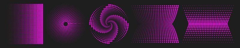 Geometric grids of bright pink color on a dark background. 3D abstract backgrounds, patterns, elements in trendy psychedelic style.Y2k. vector