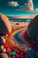 group of rocks sitting on top of a sandy beach. . photo