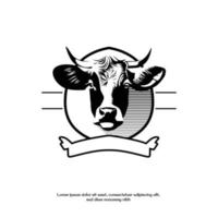 vaca logo ilustración negro y blanco vector diseño