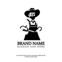 farmer logo design vector black and white isolated