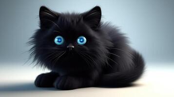 linda negro gato con azul ojos ai generado foto