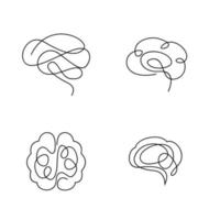 Brain icon continue single line illustration set collection vector