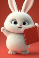 white rabbit is holding a red box. . photo