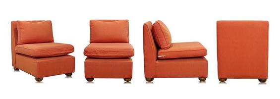Set of Orange Fabric Sofa Furniture with Pillow Isolated on White Background photo