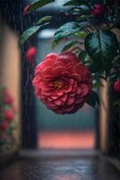 close up of a flower in the rain. . photo