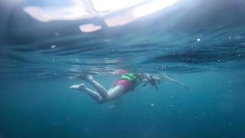 Underwater footage of unrecognizable people snorkel in the sea. Types of entertainment and recreation at sea video