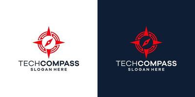 Compass logo design with tech style graphic design vector illustration. Symbol, icon, creative.