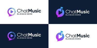 Collection of chat logo design with play video button and note music graphic design vector illustration. Symbol online music, icon, creative.