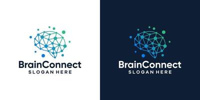 Brain logo design with tech connect graphic design vector illustration. Modern symbol, icon, creative.