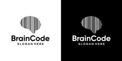 Brain logo design with barcode or QR code graphic design vector illustration. Symbol, icon, creative.