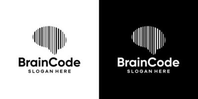 Brain logo design with barcode or QR code graphic design vector illustration. Symbol, icon, creative.