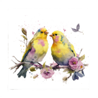Love Canaries Birds Watercolor art . AI Generated png