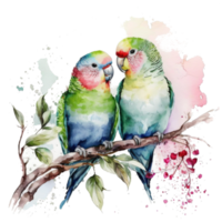 amore pappagallo uccelli acquerello arte . ai generato png
