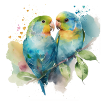 l'amour perroquet des oiseaux aquarelle art . ai généré png