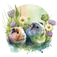 guinea pigs watercolor . AI Generated png