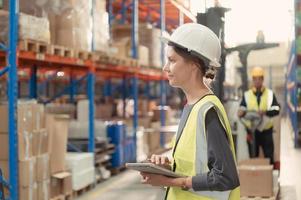 Manager with foreman and warehouse personnel, Manage and monitor inventory preparation for distribution to regional sub-centers. photo