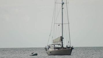 segling båt flytande i de hav nära de Strand. resa. landskap video