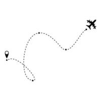 Airplane flight route or air plane destination line path vector icon