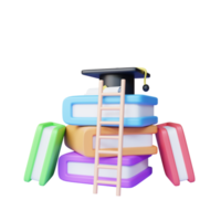 3d rendering some books and graduation hat illustration png